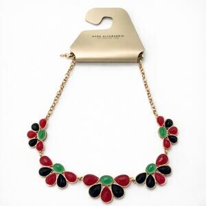 Statement Floral Gemstone Necklace | Red Green Black | Hypoallergenic